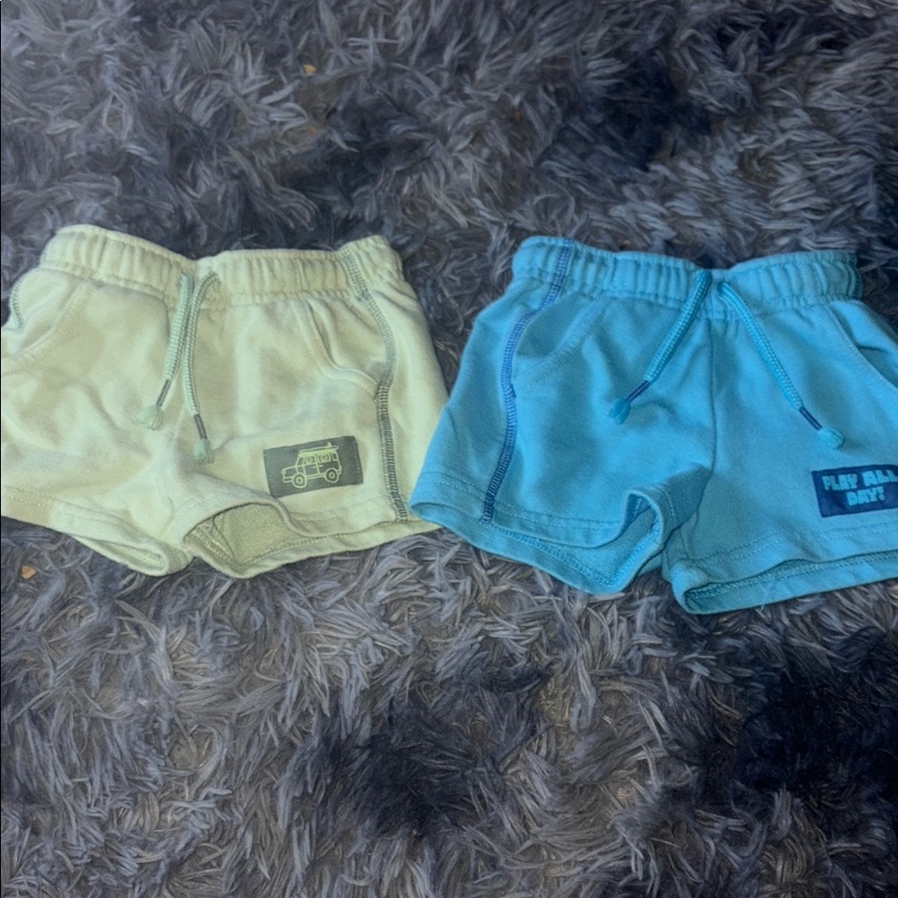 Green and Blue Elastic Waist Shorts for boys